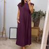 Women's Summer Sleeveless Midi Dress Pleated A Line Casual Crewneck Swing Dress Flowy Long Party Dress
