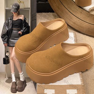 Ciabatte basse da donna con suola spessa, mezze pantofole, platform, scivoli, moda autunnale da donna, platform, camoscio, casual da esterno, per casa, infradito in camoscio