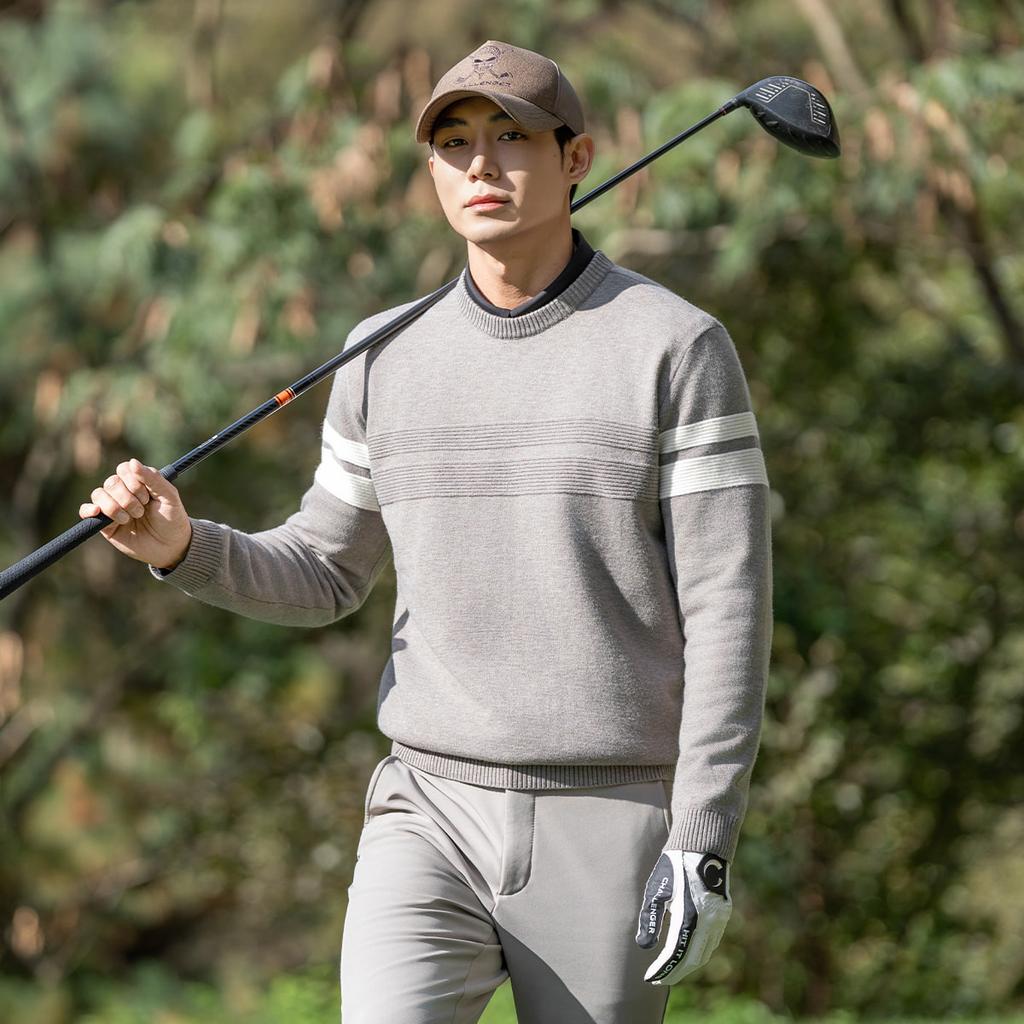 CHALLENGER Men'S Windproof Round Knit Pullover With Sleeve Points Khaki Beige