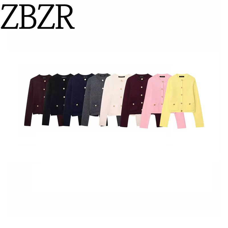 ZA New arrival Women's ZR Fashion Style Export Fashion Minimalist Gold Buckle Knitting Outwear 6427144
