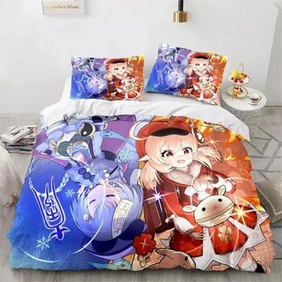 3d Hraní Genshin Impact Cosplay Anime Povlak na přikrývku Kreslená ložní souprava Plná velikost King Bed Přikrývka Peřina Povlak na polštář Domov