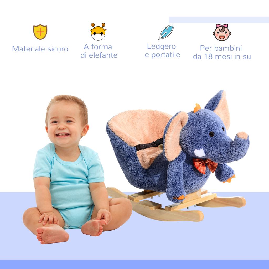 Dondolo per Bambini con Suono, Elefante-Blu/Beige