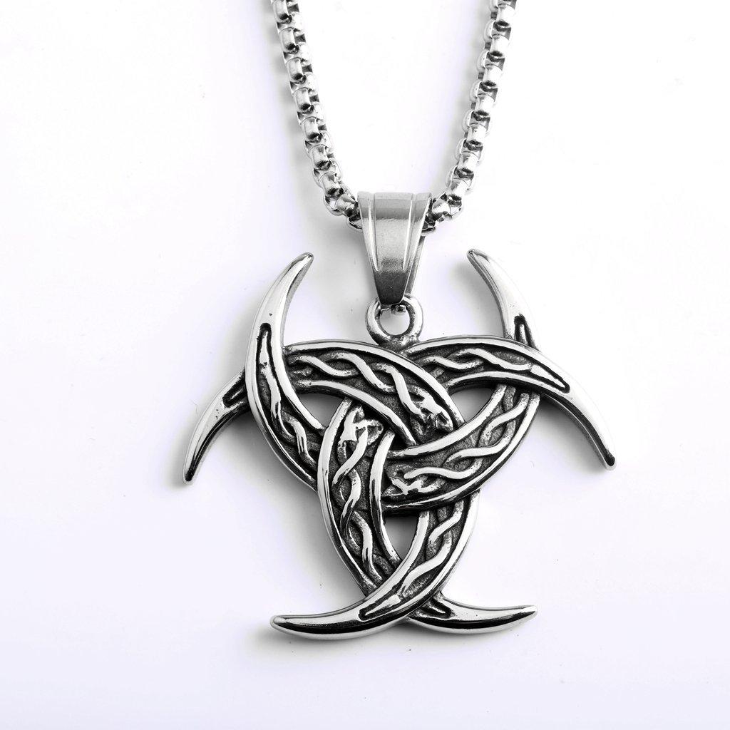 Vintage Stainless Steel Celtic Knot Pendant Necklace Unisex Jewelry