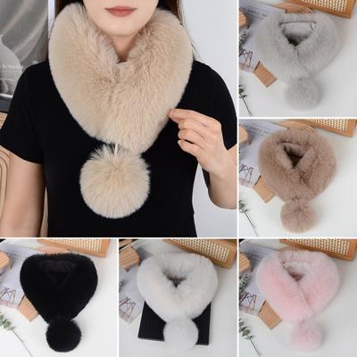 Imitation Fur Winter Scarf with Faux Fur Balls Solid Color Thickened Warm Neck Shawl with Magnetic Closure Clothes Accessories