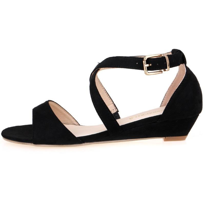 Sandali con zeppa piatta con cinturino alla caviglia e punta in velluto da donna da 30 mm, casual, con tacco, per feste