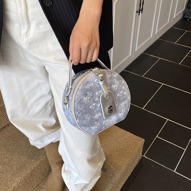 Women's Round Cake Bag - Stylish Print, Small Fragrance Design, Versatile Shoulder/Crossbody Handbag