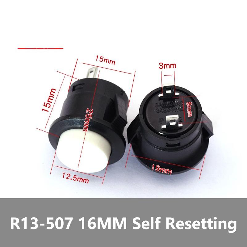 5/20PCS R13-507 Snap on Button Inching Switch 16MM Round Lockless Self Reset Switch Panel Mounting 3A125V/1.5A250VAC
