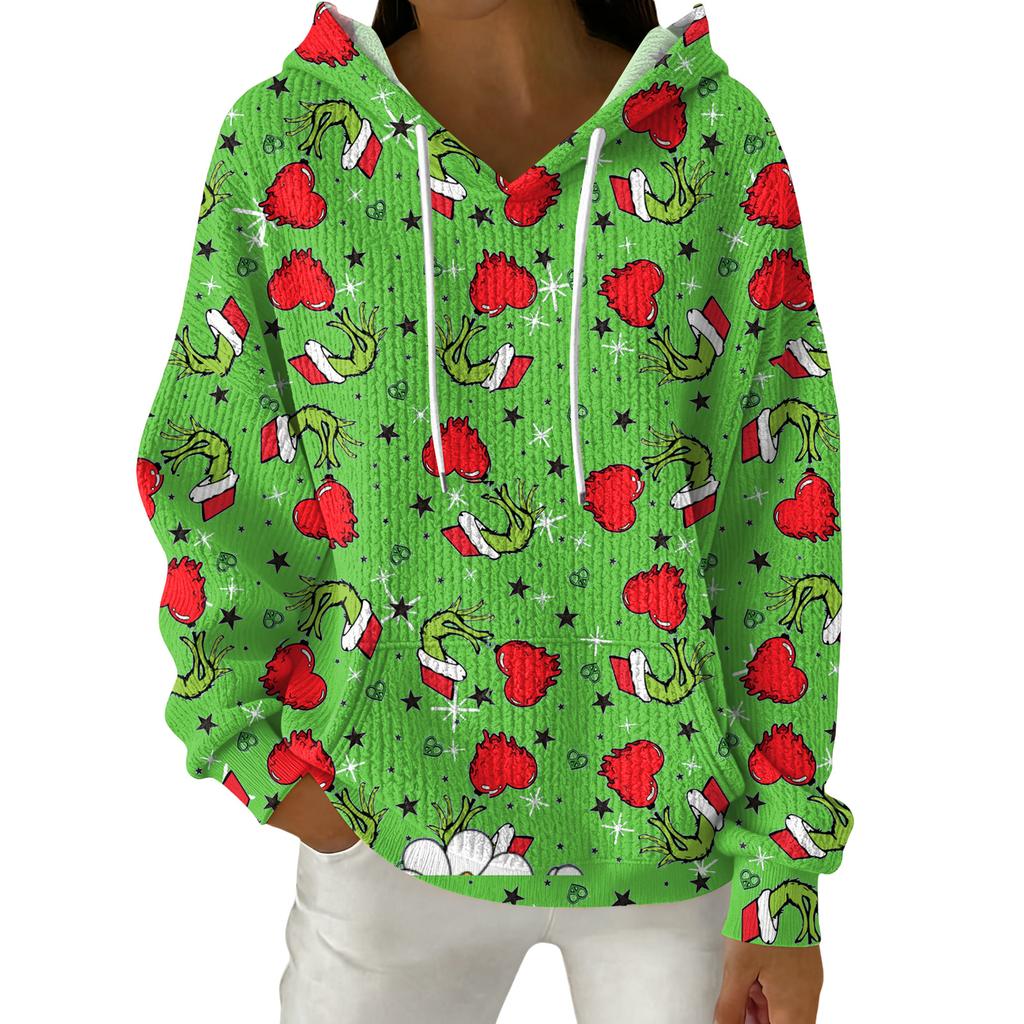 Women's Fashion Casual Christmas Print Pullover Long-Sleeve Hooded Sweatshirt