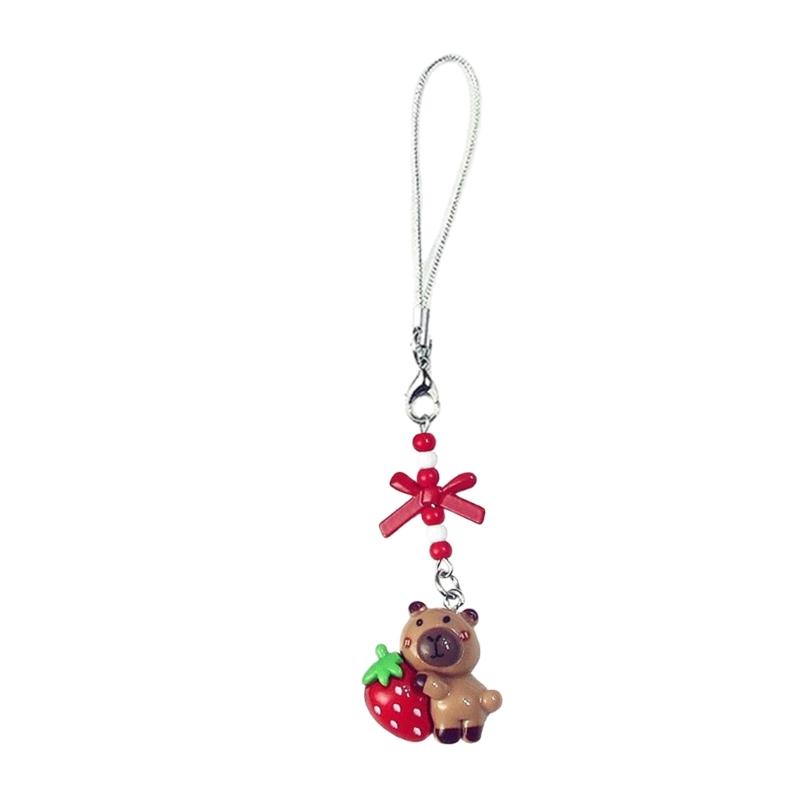 Delightful Capybaras Resin Phone Accessory Handcrafted Beads Keychain Charm for Individualistic Style Seekers