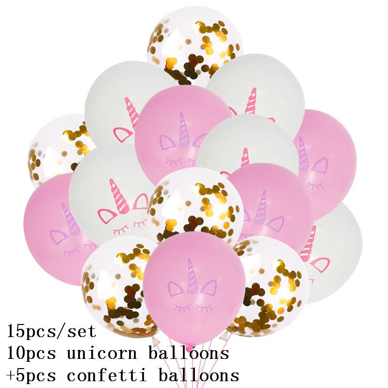 15pcs Pink Unicorn Balloon Unicorn Latex Confetti Baloon for Birthday Party Decoration Baby Shower Girl 1st Birthday Kids Favors