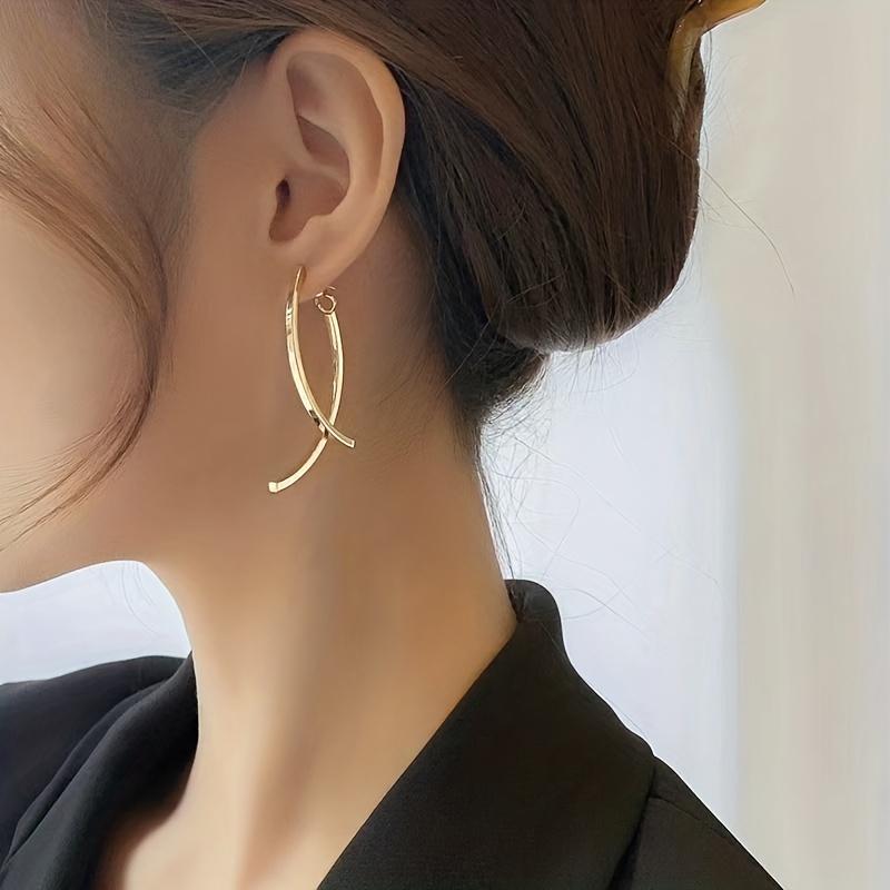 Long Arc Earrings for Women, Minimalist Stylish Dangle Jewelry Daily Wear Trendy
