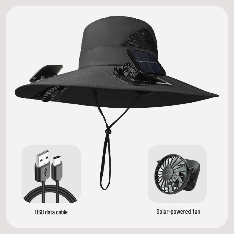 Solar-Powered Wide-Brim Hat with Fan & Face Shield for Outdoor Cycling, Fishing & Sun Protection