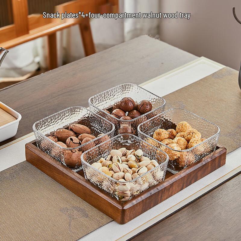 Luxury Glass & Walnut Wood Divided Serving Platter