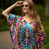 EDOLYNSA 2023 Boho Print Bikini Cover-ups Sexy Batwing Sleeve Maxi Dress Dame Marokkansk Kaftan Robe Beach Wear Badedrakt Cover Up Q1450