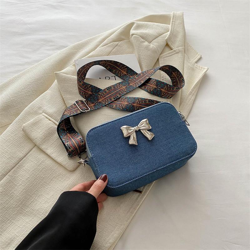 Elegant Black And Blue Stylish Bowknot Small Square Crossbody Bag For Everyday Use