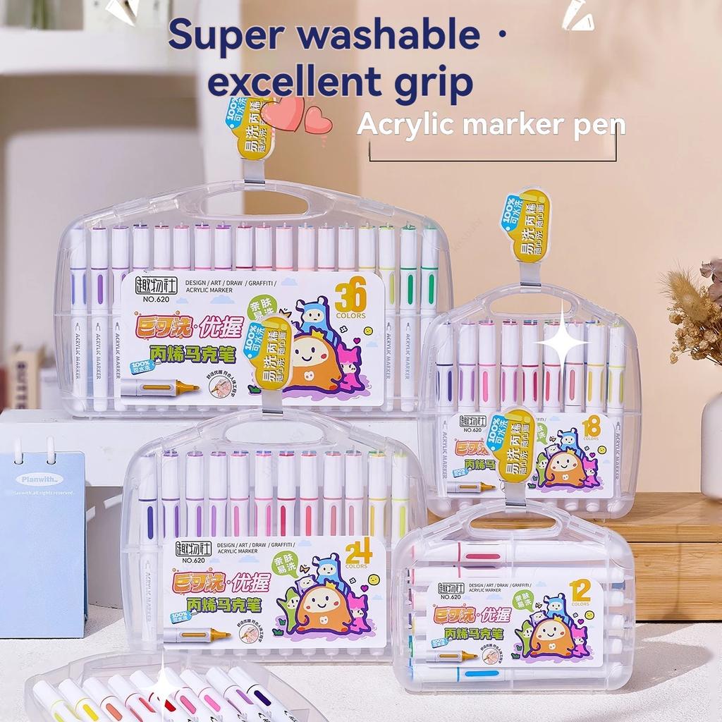 36/12 Colors Washable Acrylic Marker Pens Markers Medium Tip Coloring Markers Set Art Supplies for kids Fabric Rocks,Drawing