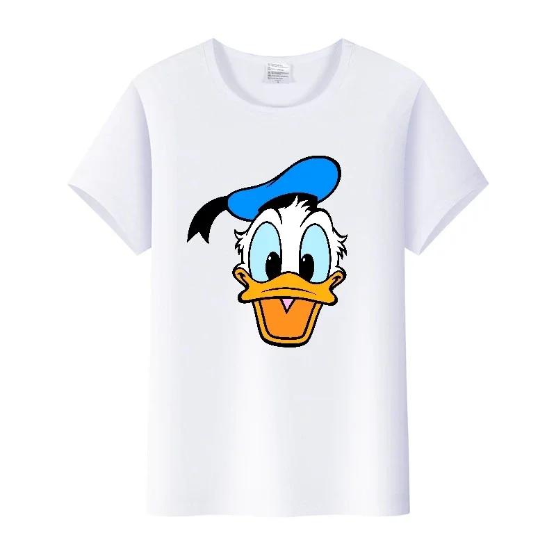 Funny Disney Cartoon Blouses Donald Duck Head Tees Mickey Mouse T-shirts Woman 2000s Clothes Y2k Tops Summer Kids White Tshirts