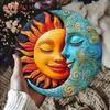 Vintage Metal Tin Sign Sun Moon Wall Art, Circular Face Plaque Creative Home Decor