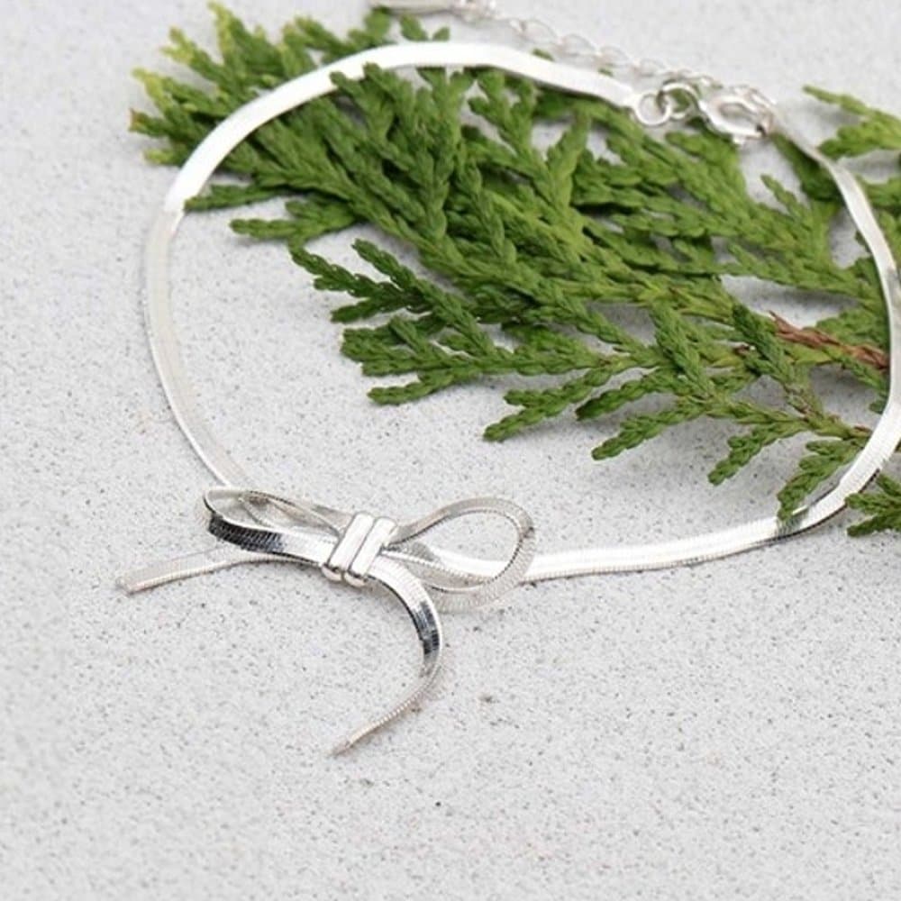 [As Little] Silver Chain Bracelet 925 Silver Snake Chain Summer Ribbon Fashion