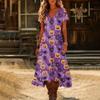 Women Summer V Neck Short Sleeve Retro Halloween Print Beach Dress Casual Loose Fit Soft Fabric Holiday Midi Dress