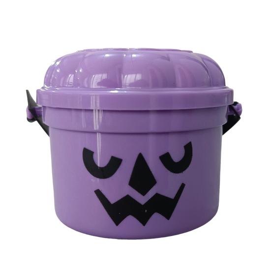 Halloween Trick or Treat Buckets with Handle Portable Plastic Candy Holder Small Pumpkin Pail for Children Halloween Party Supplies
