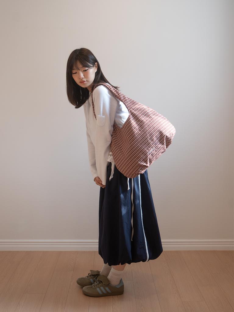 Oimo Check Padded Hobo Bag - Red