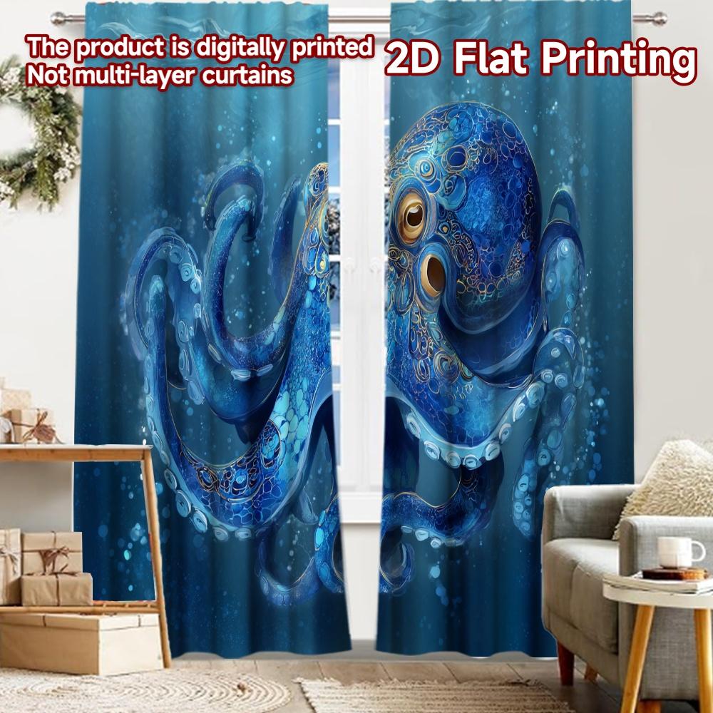 

2pcs, 2D FLAT PRINTING Curtains (Without Rod) Deepsea Octopus Christmas holiday curtains with digital printing Machine Washable 52.50 × 116.00 cm 2 pcs