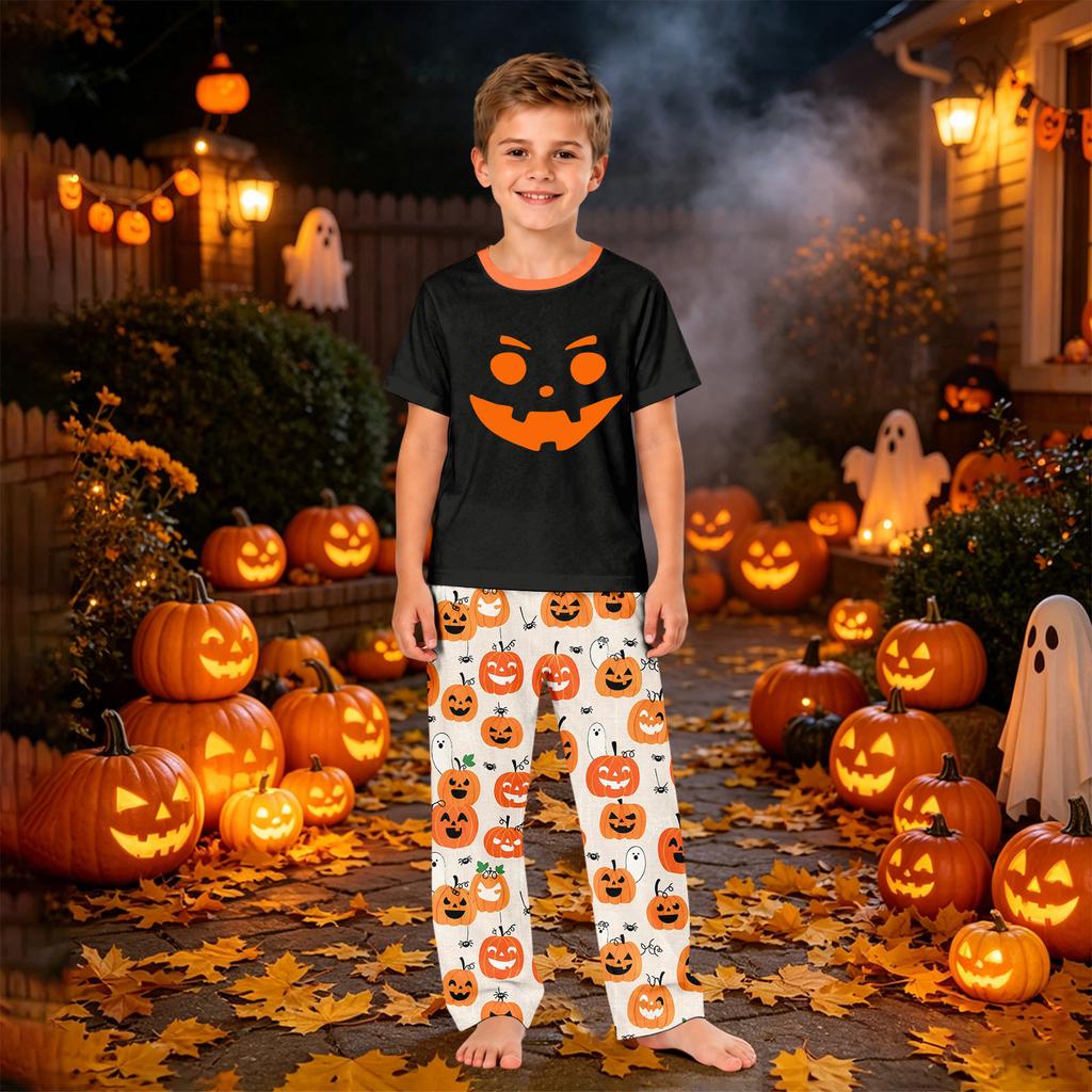 Matching Family Halloween Printed Pajama Set Short Sleeve T-Shirt and Pants for Women and Kids