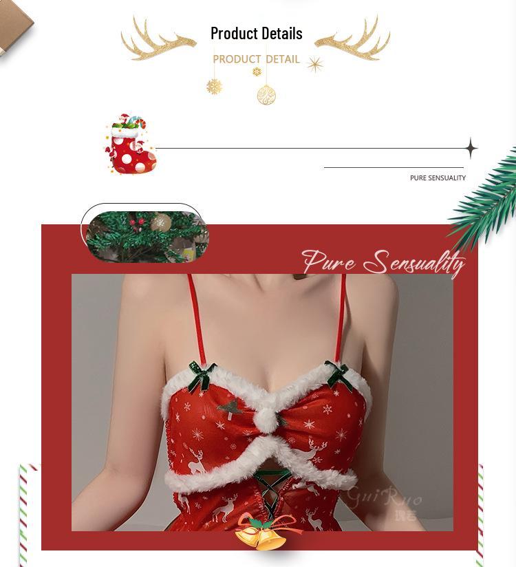 Guiruo Sexy Weihnachts-Mesh-Dessous: Pure Desire Übergröße Tief ausgeschnittenes Nachthemd Versuchungsset 4926