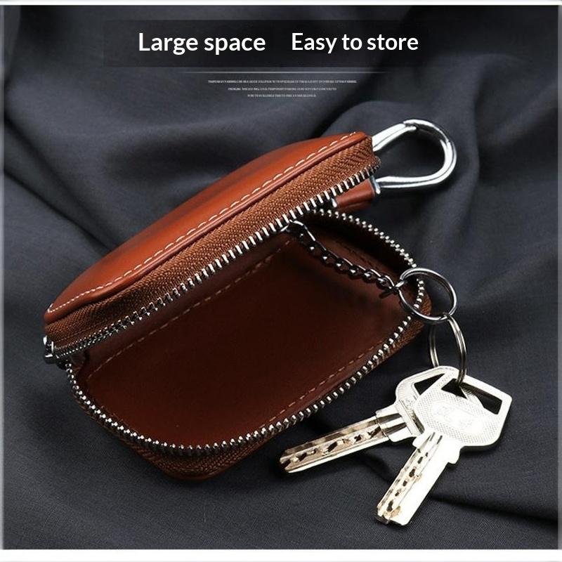 Eco-friendly Leather Keychain Pouch Zipper Closure Fashion Portable Key Wallet Holder Ideal Gift for Men Women Drivers