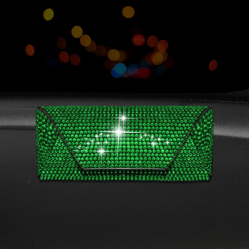 Luxury Car Glasses Case Bling Rhinestone Auto Console Armrest Box Storage Organizer Eyeglasses Sunglasses Box Car Accessories