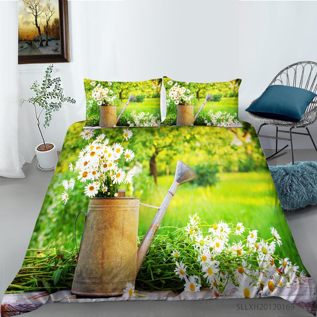 Small Daisy Series Polyester Quilt Cover Pillowcase Two or Three Piece Set 3D Digital Printing