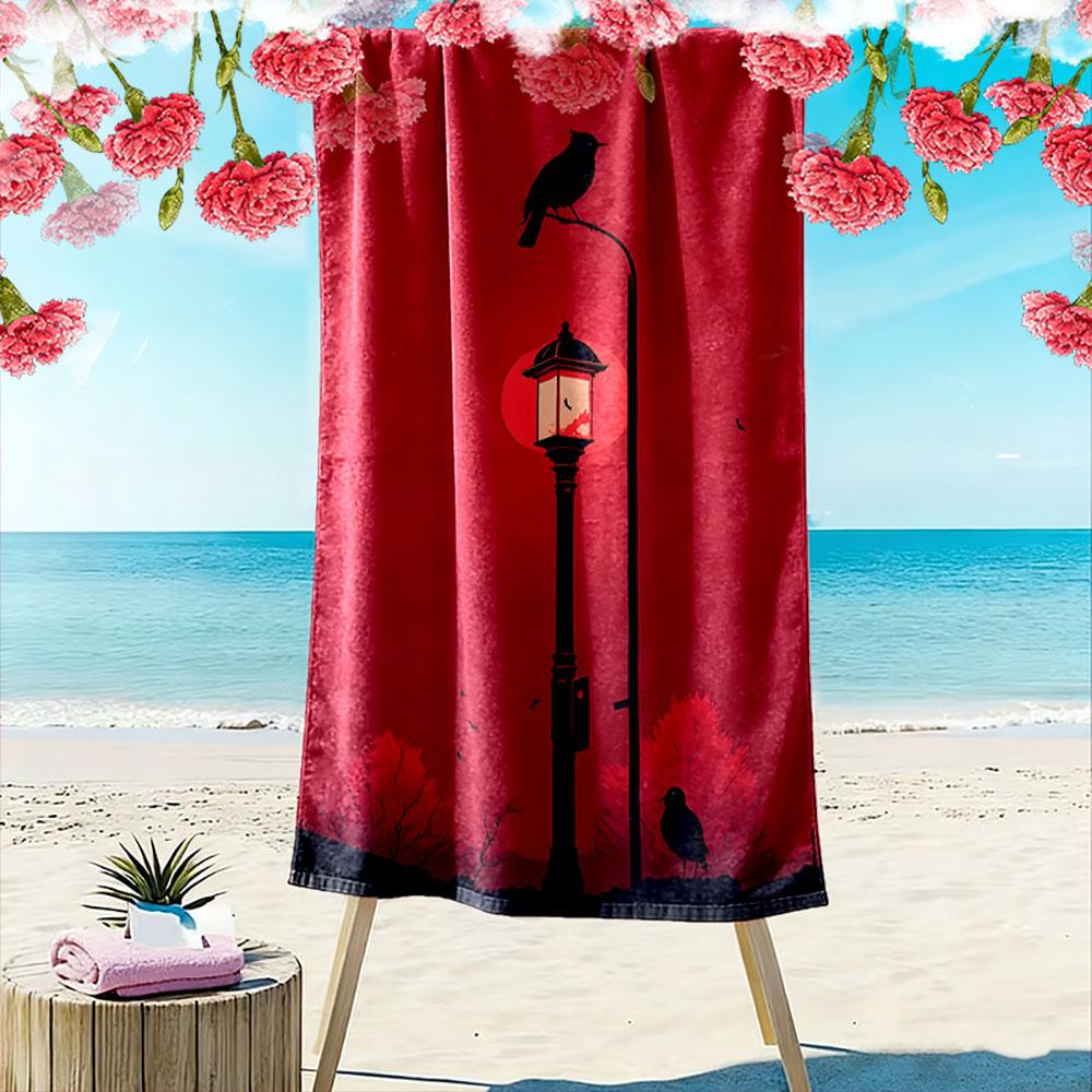 Crimson twilight serenade Print beach towel, quick drying, suitable for travel, outdoor sports, jogging, the beach and swimming, gift