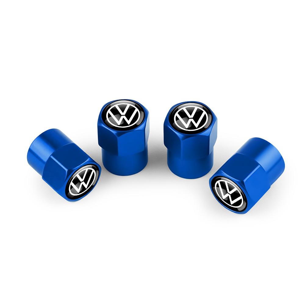 For Volkswagen 1J264Pcs 3D Metal Tire Valve Caps Car Tyre Air Stems Cover for Volkswagen VW R Line R32 Touareg Passat Polo 4 Motion MTM Blue Motion