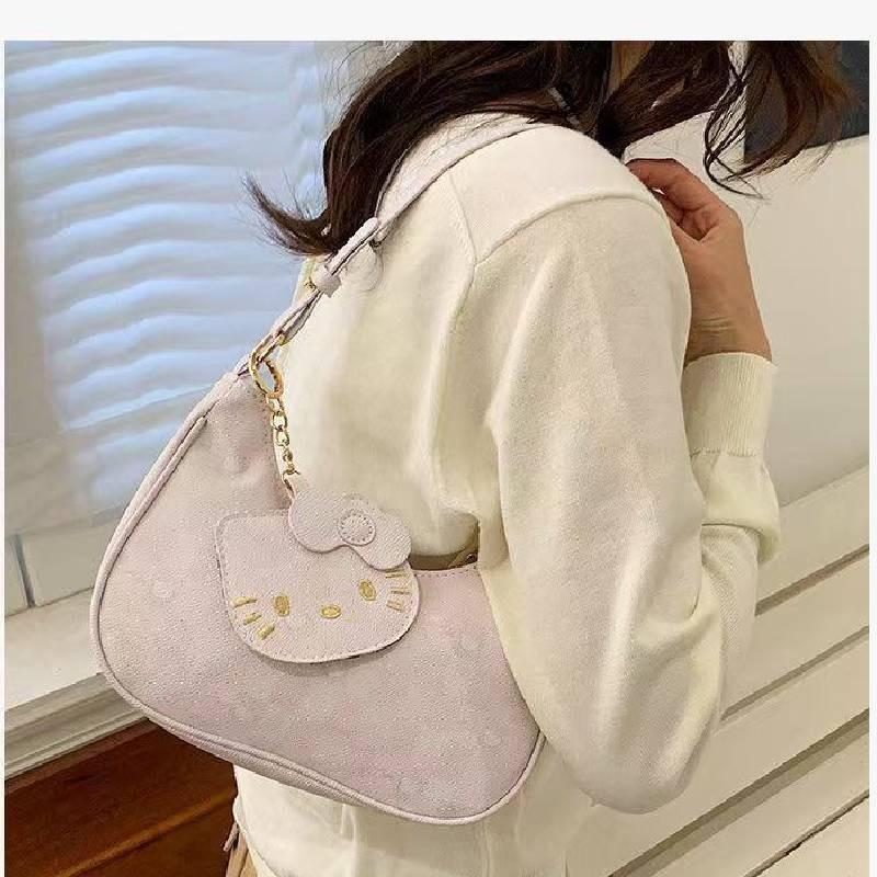 Cartoon Hello Kitty Shoulder Bag For Women With Pu Material And Cute Print For Daily Use