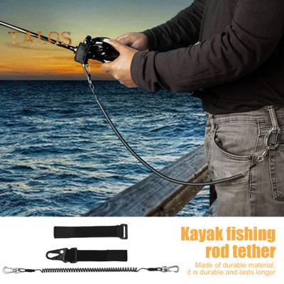 Fishing Rod Lanyard Adjustable Heavy Duty Retractable Coiled Lanyard Fishing Pole Tether Safety Rope Strap Tie Belt Kayak Paddle Leash Fishing