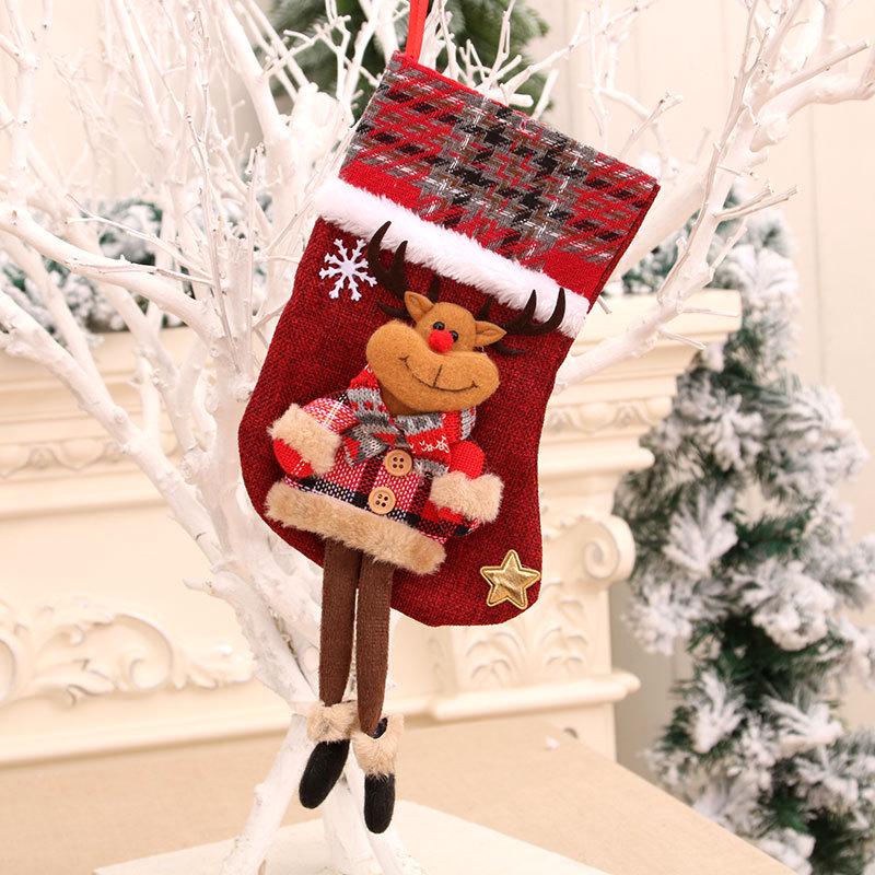 3D Burlap Stocking Ornaments & Plush Doll Toys - Long-Legged Christmas Gift Bags