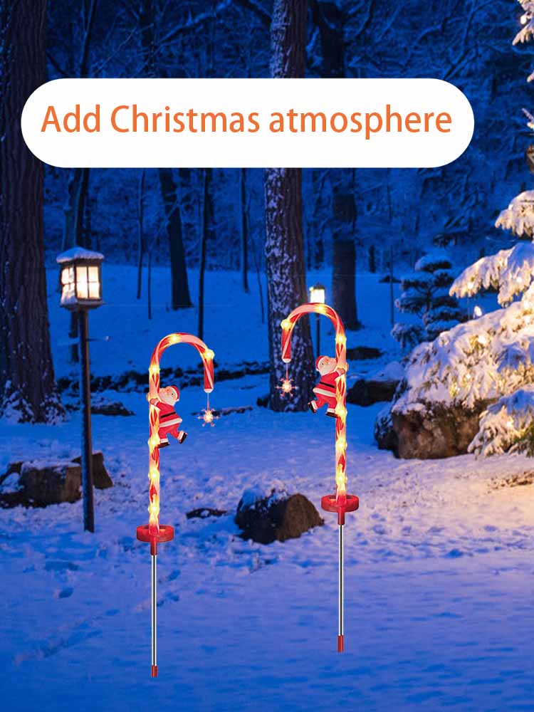 2pcs Xmas Cane Lights Solar Powered IP65 Water Proof LED Xmas Cane Pathway Markers Lights for Decoration