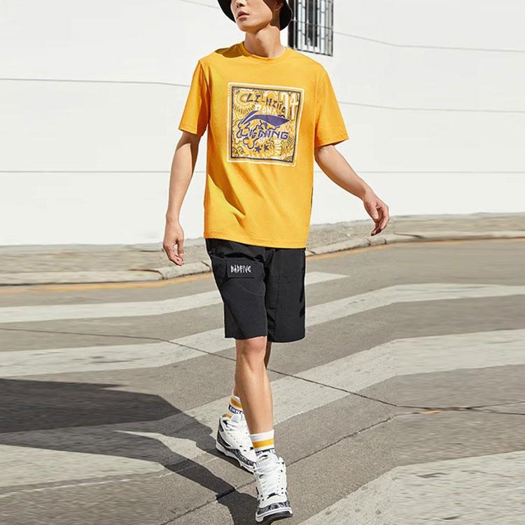 Li Ning Basketball Culture Series Graffiti Logo Printed Round Neck Short Sleeve T-Shirt Unisex Tops Oil-Yellow AHSS597-3
