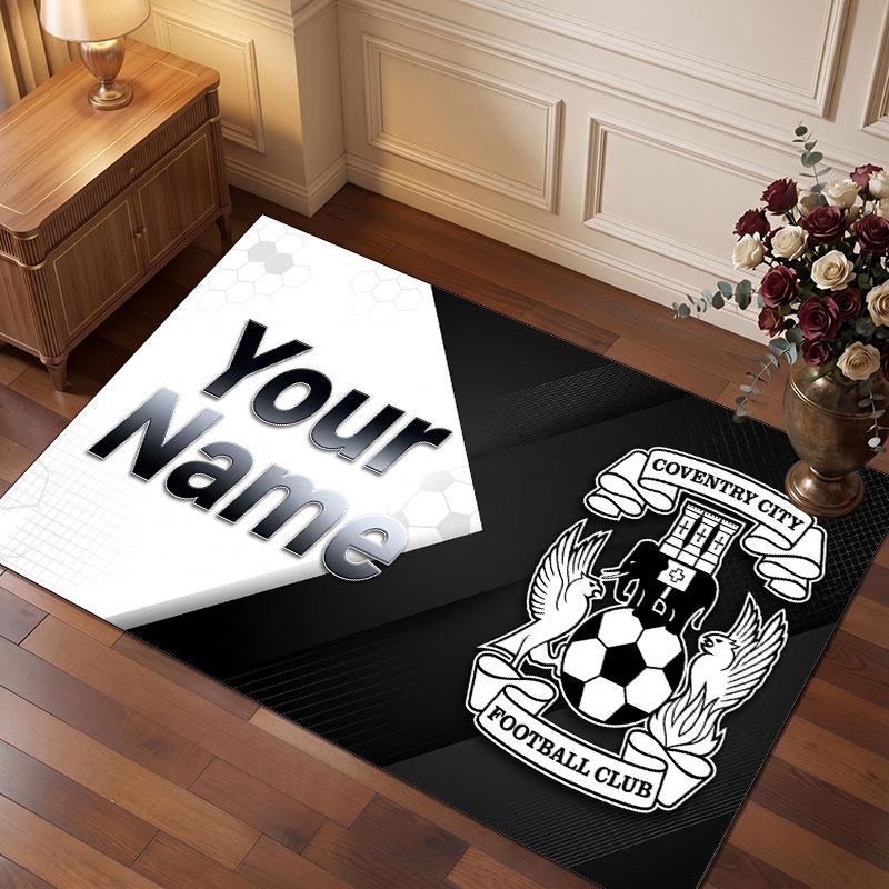Coventry City Custom Crystal Velvet Rug, Personalized Name Text Print, Football Logo Soft Non‑Slip Floor Mat Home Decor Gift