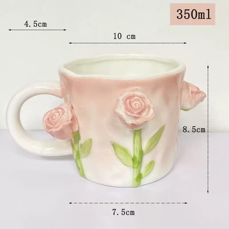 European Ceramic Lily of The Valley Cup with Spoon Three-dimensional Relief Flower Mug Exquisite Afternoon Tea Flower Teacup New