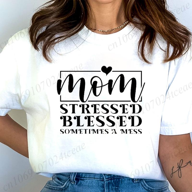 Women Fashion T Shirt Mom Life Print Funny Tops Womens Casual TShirt Tops blessed mama Tee mom of boys Aesthetic Mom Clothes
