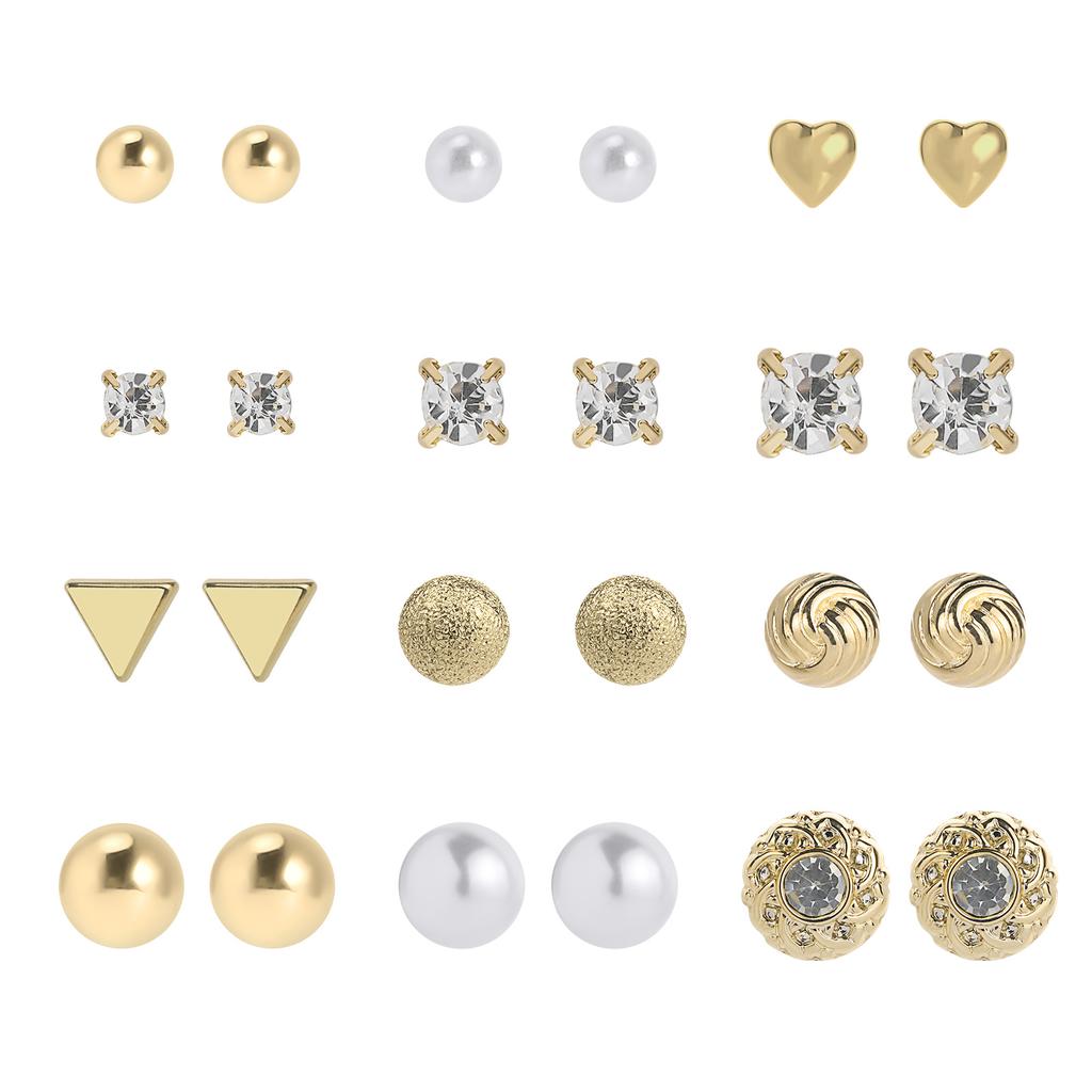12 Pairs Earrings Rhinestones Women 2019 Ear Stud Jewelry Multiple styles