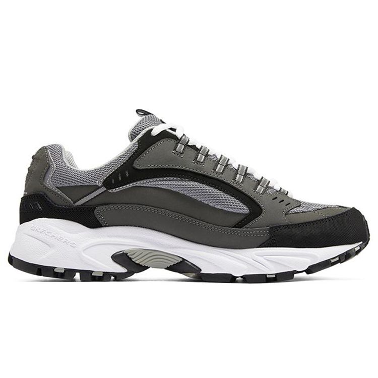 Skechers Stamina Mesh Leather Comfortable Versatile Low-Top Casual Shoes Men Sneaker Gray Black 50988-CCBK