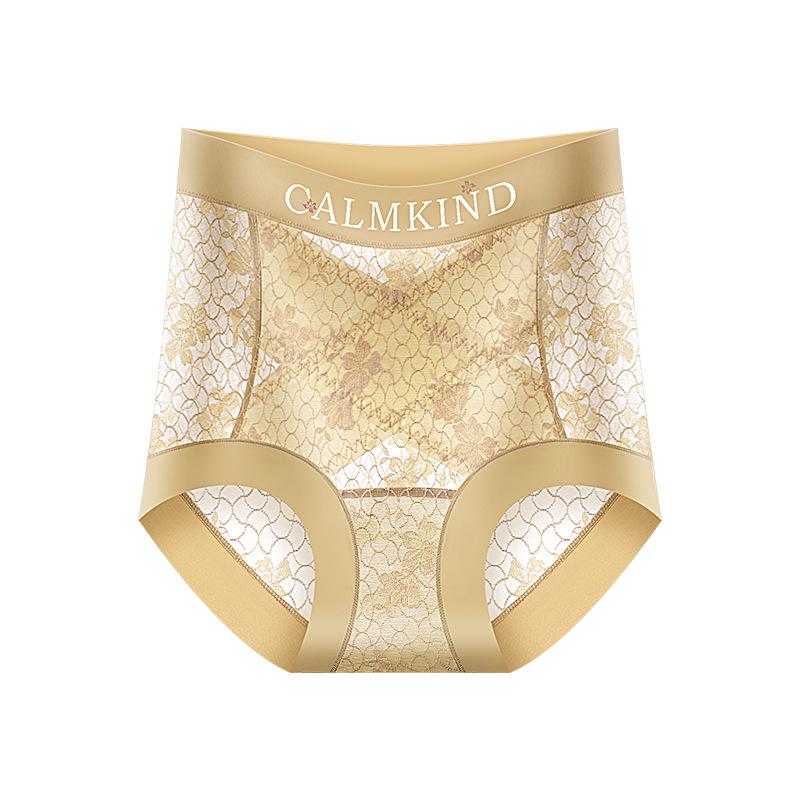 Meizhai Women's Seamless Lace Mid-High Waist Tummy Control Plus Size Briefs with Antibacterial Mulberry Silk Crotch.