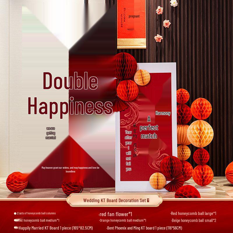 Three-Dimensional Double Happiness Wall Ornament for Wedding Room Decoration Sets
