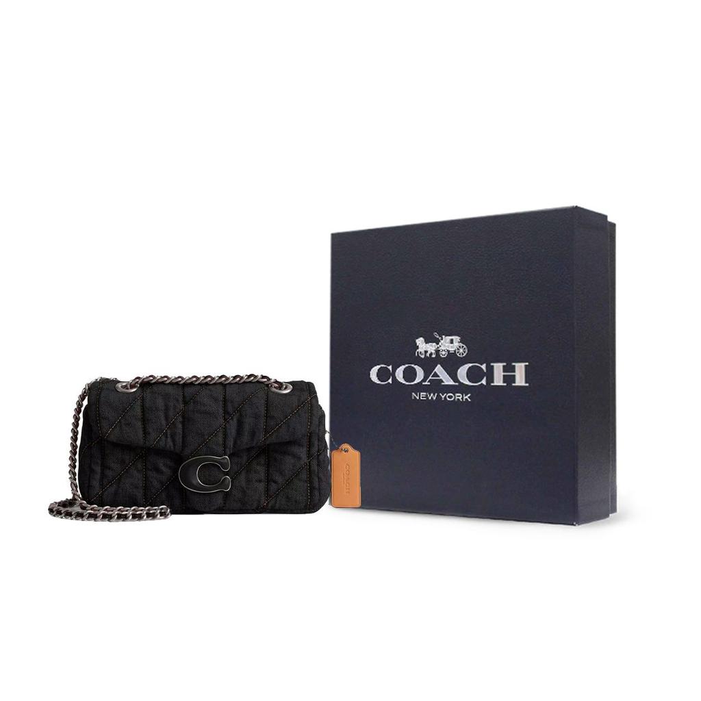 Coach Tabby 20 Metalowy Urok z Logo C Dżinsowa i Skórzana Napa Torebka Damska Srebrny Czarny CR701-LHBLK