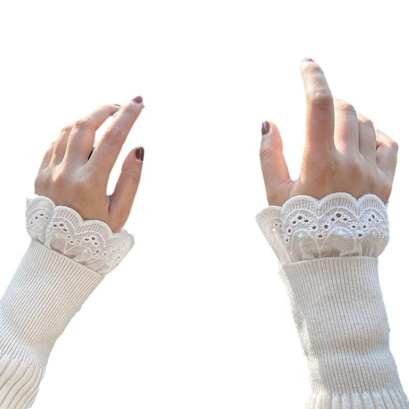 Woman White Ruffles Pleated Fake Sleeves Detachable Cuffs  Clothing Decoration Korean Arm Warmers Fake Flared Sleeves