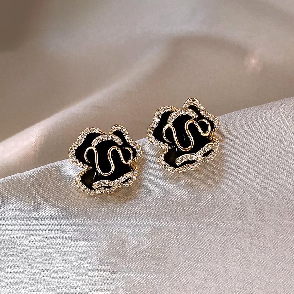 Elegant Gold-Plated Black Zircon Stud Earrings - Niche Design for a Luxurious Fashion Statement