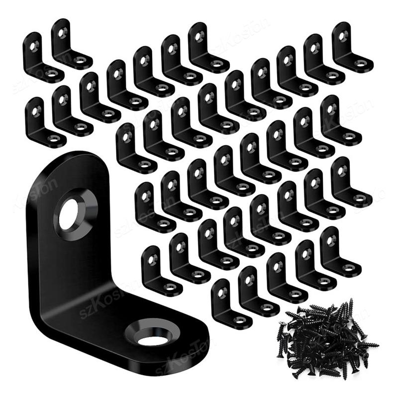 11~11PCS Black Stainless Steel L Shaped Bracket 91 Degree Right Angle Corner Brackets with Screw for DIY Wood Furniture Cabinet